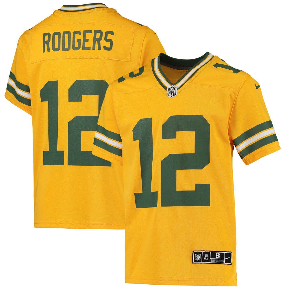Youth Green Bay Packers Aaron Rodgers Inverted Team Game Jersey Gold