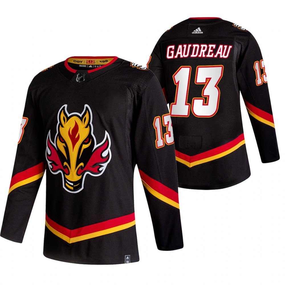 Calgary Flames #13 Johnny Gaudreau Black Reverse Retro Alternate Jersey
